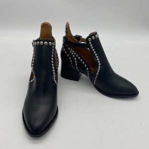 FSJ black pointed toe cut out Chelsea studded chunky heel ankle boot